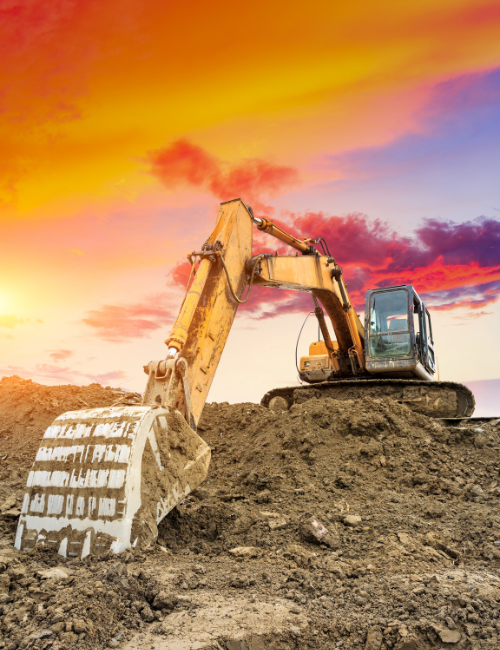 Meyer Construction equipment on a Central Florida horizontal construction site preparing it at sunset.